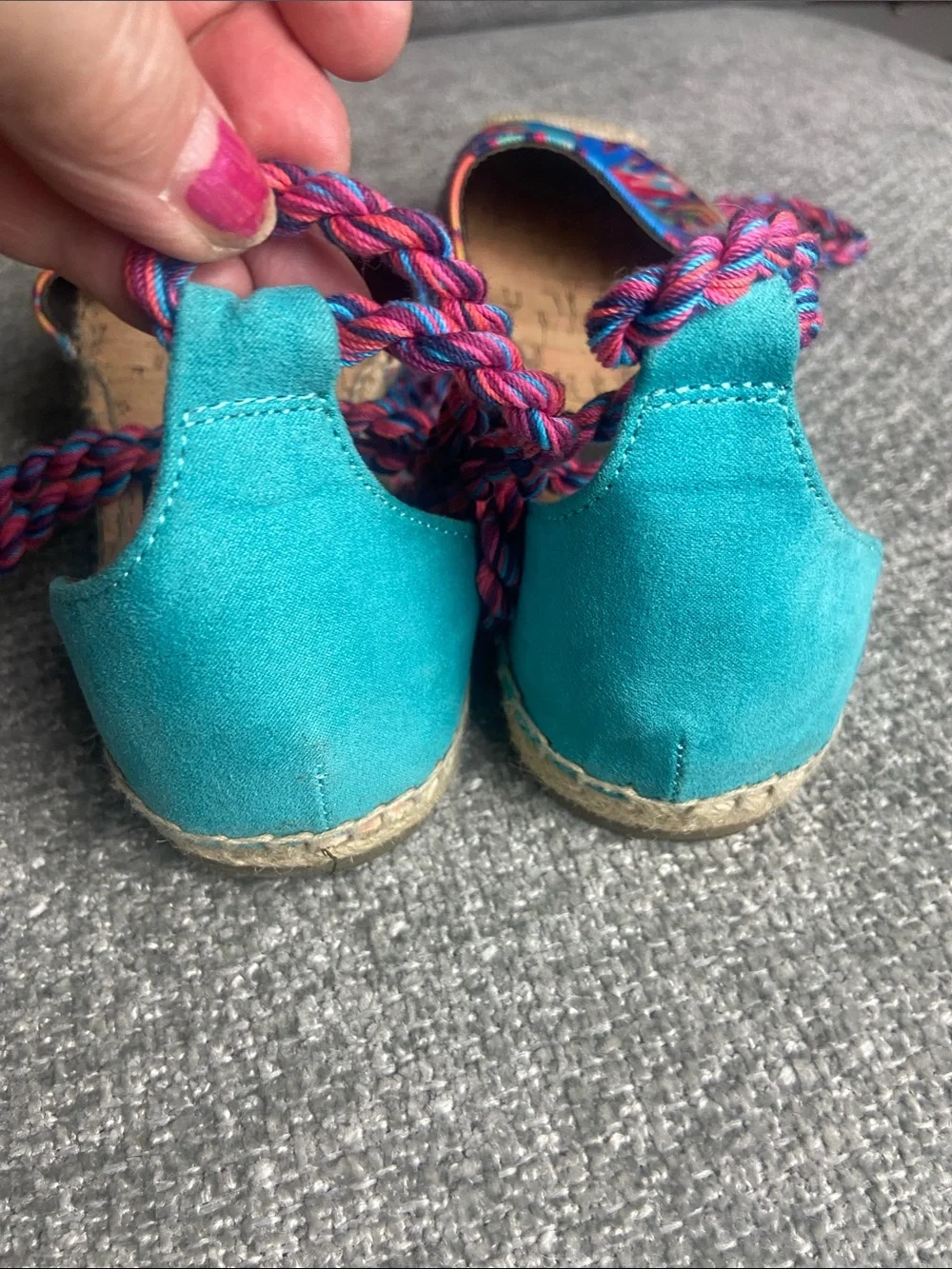 Sam Edelman Circus Bright Teal & Pink Braided Espadrille Wedges 8
